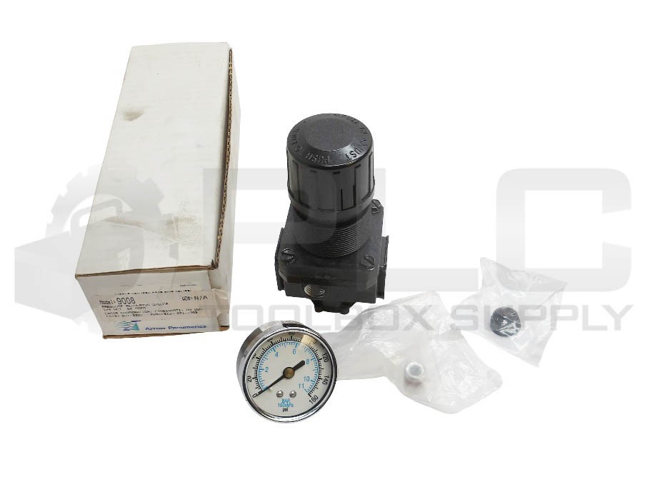 NEW ARROW PNEUMATICS 9008 PRESSURE REGULATOR W/ GAUGE 1/4″ NPT R352 125 HW