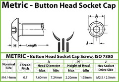 M4 Stainless Steel Button Head Socket Cap Screws, A4 / 316 Marine, Coarse 0.70