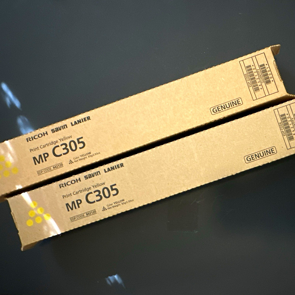 (2) Ricoh MP C305 Genuine Yellow Toner Print Cartridge 842120 for Savin Lanier