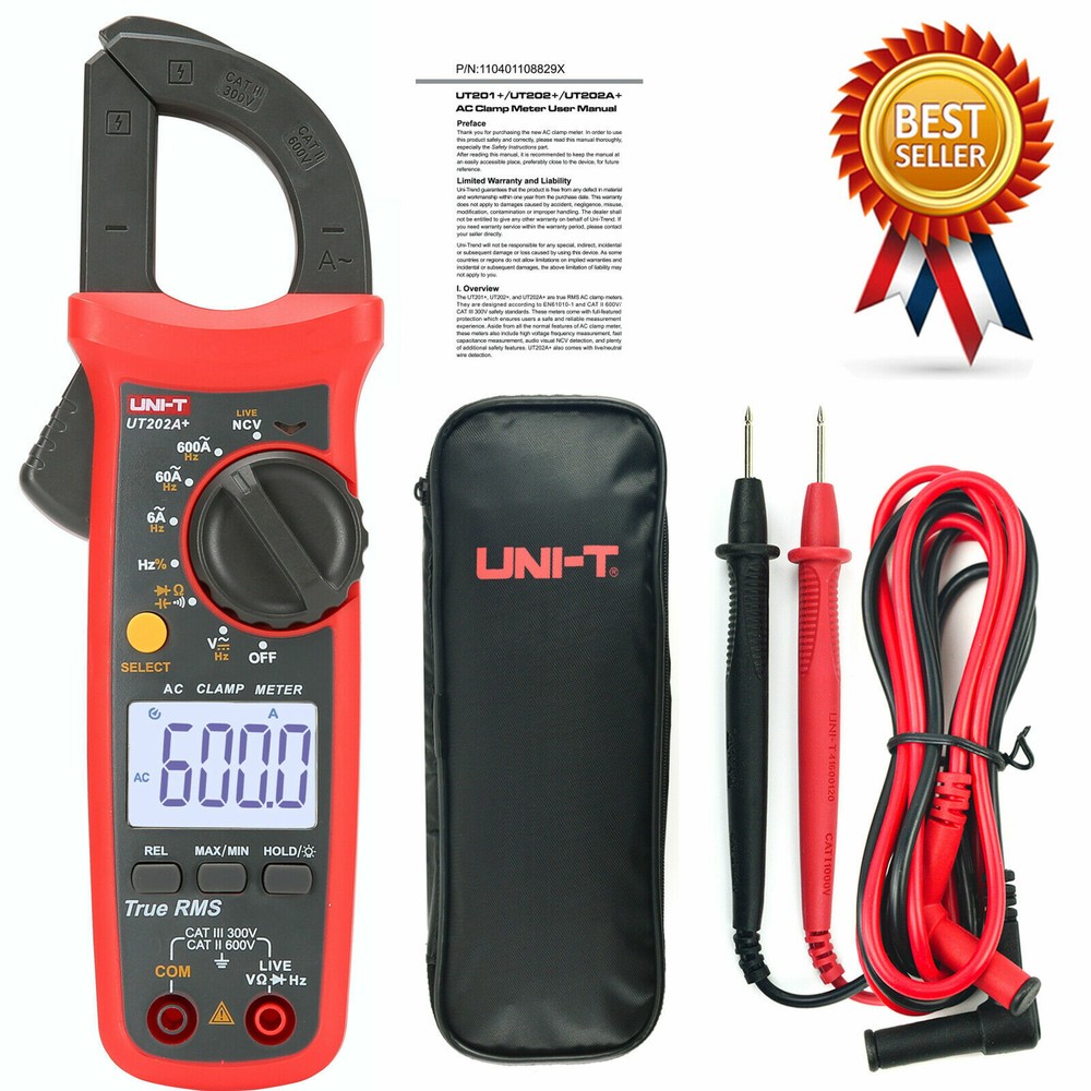 UNI-T UT202A+ Data Hold 600A DC/AC Voltage AC Current Resistance Clamp Meter