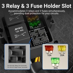 DaierTek 12V 3 Way Waterproof Relay Box Pre-Wired Fuse and Relay Box 3×4 Pin 40A