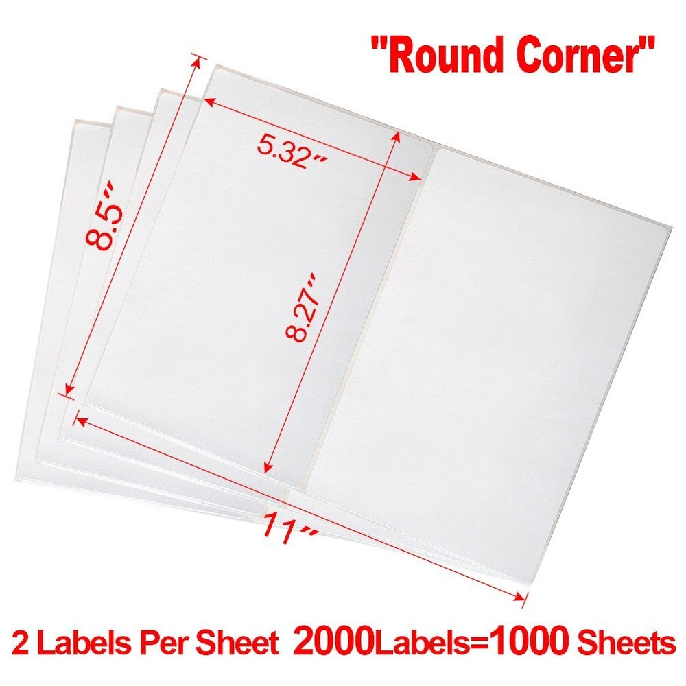 Premium Half Sheet 2000 Shipping Postage Labels 8.5×5.5 Blank Paper