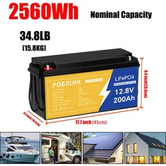 12V 200Ah LiFePO4 Lithium Battery Rechargeable Built-in BMS 6000+ Deep Cycles