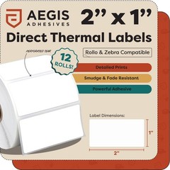 2″ x 1″ Direct Thermal Labels for UPC, Address, Rollo, Zebra Printers (12 Rolls)