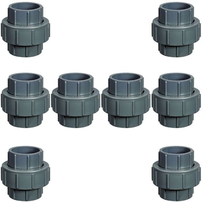 8-Pk 1 in. SCH-80 PVC Unions Slip/Socket w/ EPDM O-Ring Seals ASTM F1970 Fitting