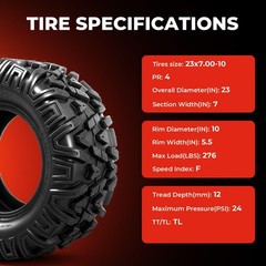 Set of 2 23×7-10 ATV UTV Tires All-Terrain Mud 4-Ply Non-Directional Tubeless
