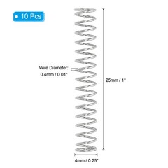 10 Pcs 304 Stainless Steel 0.4mm Wire Dia x 4mm OD x 25mm L Compression Spring