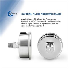 2-1/2″ Pressure Gauge, Stainless Steel Case, Liquid Filled, Back Mnt 0-30 PSI