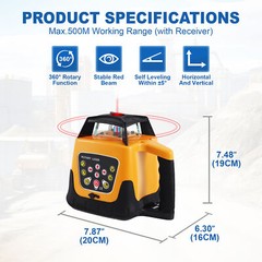 500m Self-leveling Red Laser Level 360 Rotating Rotary w/1.65M Tripod + 5M Staff
