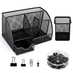 6 Compartment Mesh Desk Organizer Drawer Pen Holder Office School Supply Set