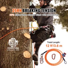 VEVOR Steel Core flipline 1/2″ x 12′ Arborist Flipline for Tree Climbing