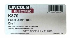Lincoln Electric K870 Foot Amptrol, 6 Pin. WELDING AMPTROL. 25FT (7.6M).