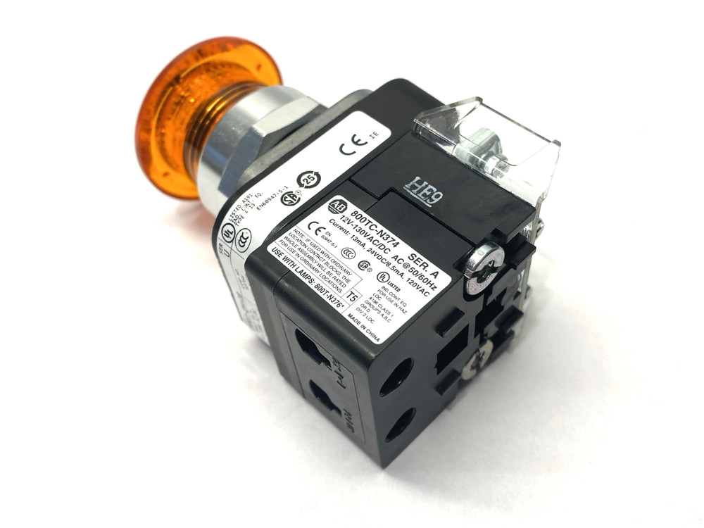 Allen Bradley 800T-QMH2B Ser. U Amber Illuminated Push Button 40mm Mushroom Head