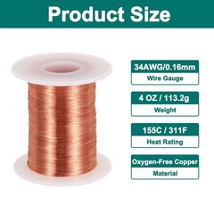 34 AWG Magnet Wire, 4 OZ/113.2g Enameled Copper Wire, 155C(311F)