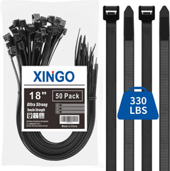18 Inch Black Large Zip Ties Heavy Duty 50 Pack, 330 LBS Ultra Exclusive Strong