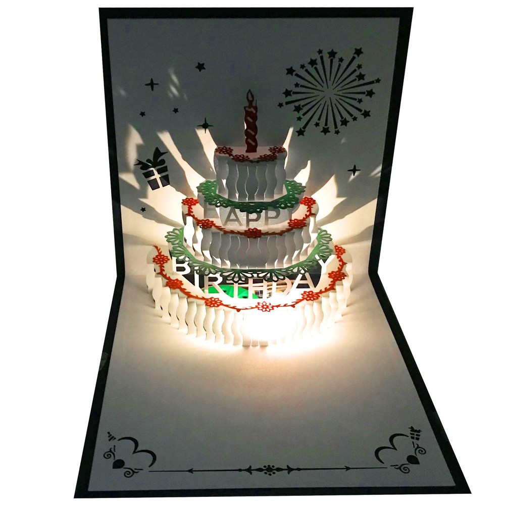 Akeydeco 3D Pop Up Birthday 5.9 inches x inches, blue card Warm light