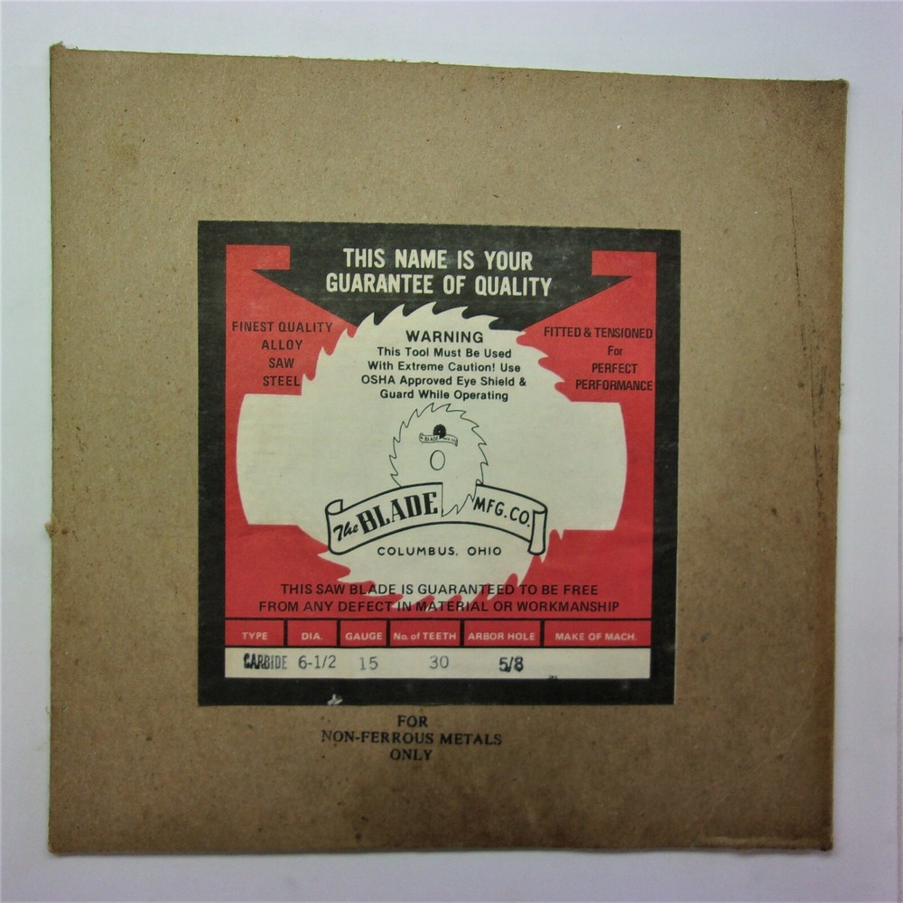 The Blade Mfg. Co. 6 1/2″ DIA. CARBIDE CIRCULAR SAW BLADE 5/8″ Arbor 30 Teeth