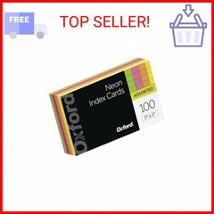 Oxford Neon Index Cards, 3″ x 5″, Ruled, Assorted Colors, 100 Per Pack (40279)