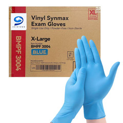 Basic Synmax Vinyl Exam Gloves Disposable Exam Gloves, 4 Mil, Blue, Latex & Powd