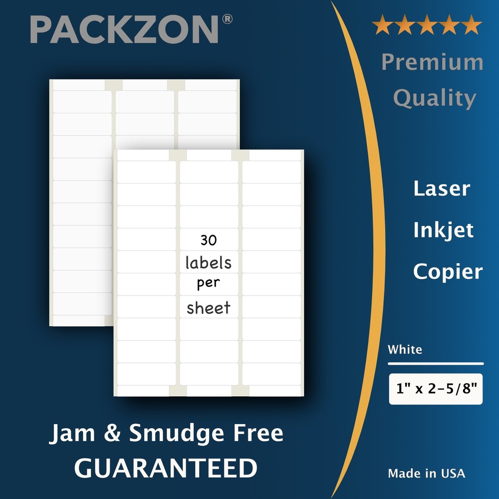 Shipping Address Mailing Labels Self Adhesive15000 1×2-5/8 500 Sheets PACKZON®