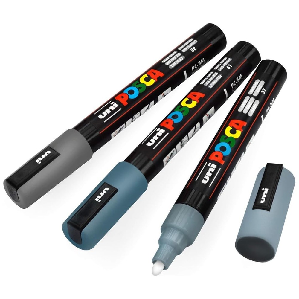 3 PCS Acrylic Paint Marker Set 5M Medium Grey Tones Reversible Tips Art Fabric