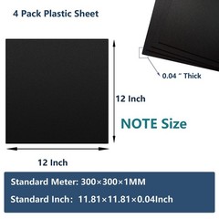 4 Pack Black Plastic Sheets 12x12x0.04 in Flexible High in,