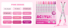 Pink Acrylic Paint Pens, Water Based 12 Colors Dual Tip Acrylic Paint Markers