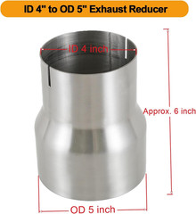 Universal T304 Stainless ID 4 inch to OD 5 inch Exhaust Adapter Reducer