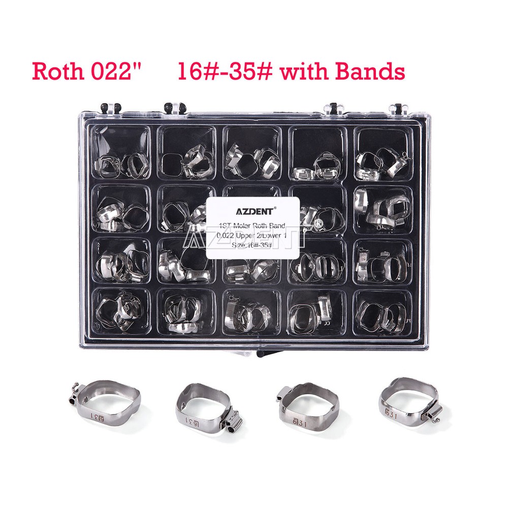 80Pcs AZDENT Dental Orthodontic 1st Molar Roth 022″ Buccal Tube Bands 16#-35#