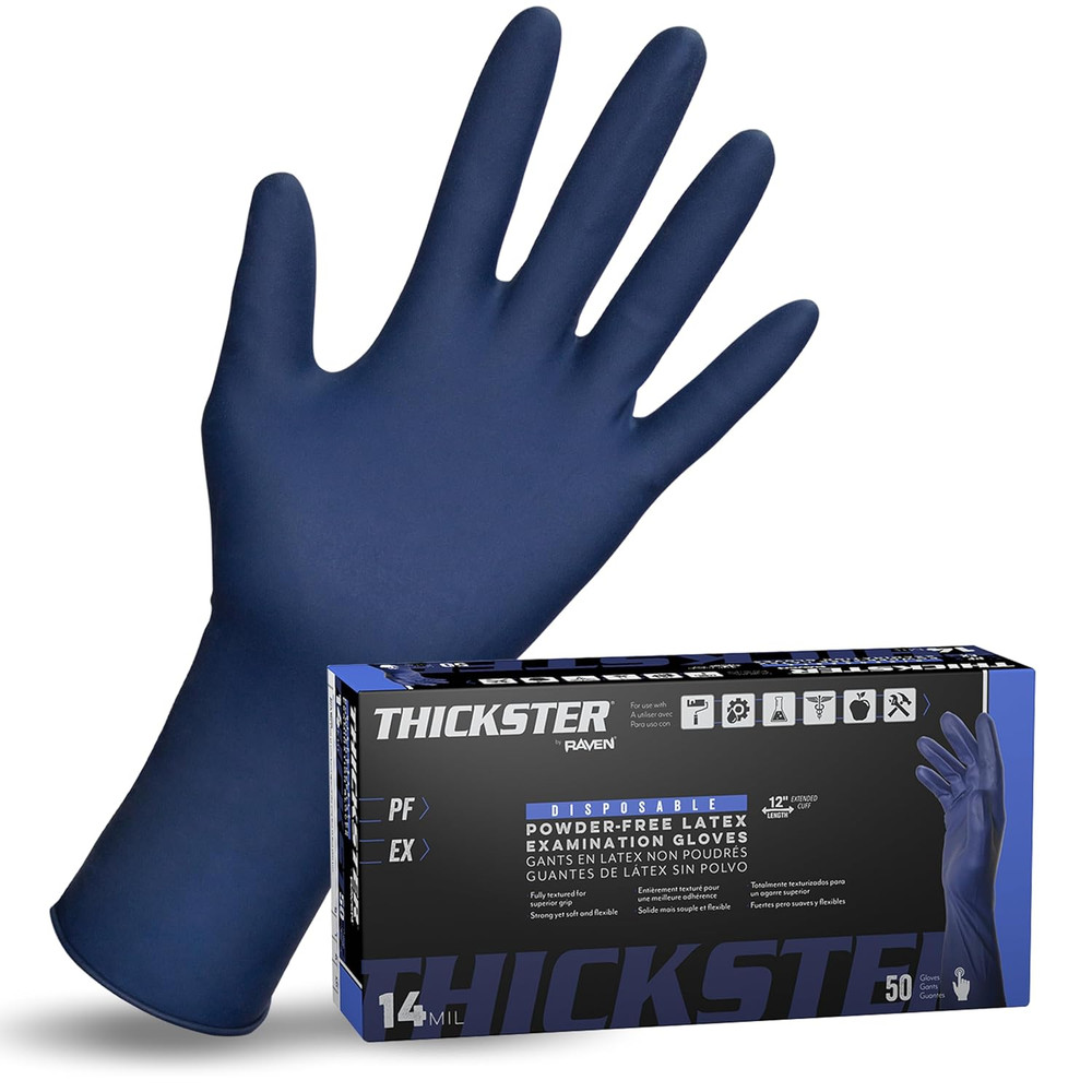 Thickster Powder-Free Exam Grade Latex Disposable Gloves. Size 2X-Large. Blue, 1