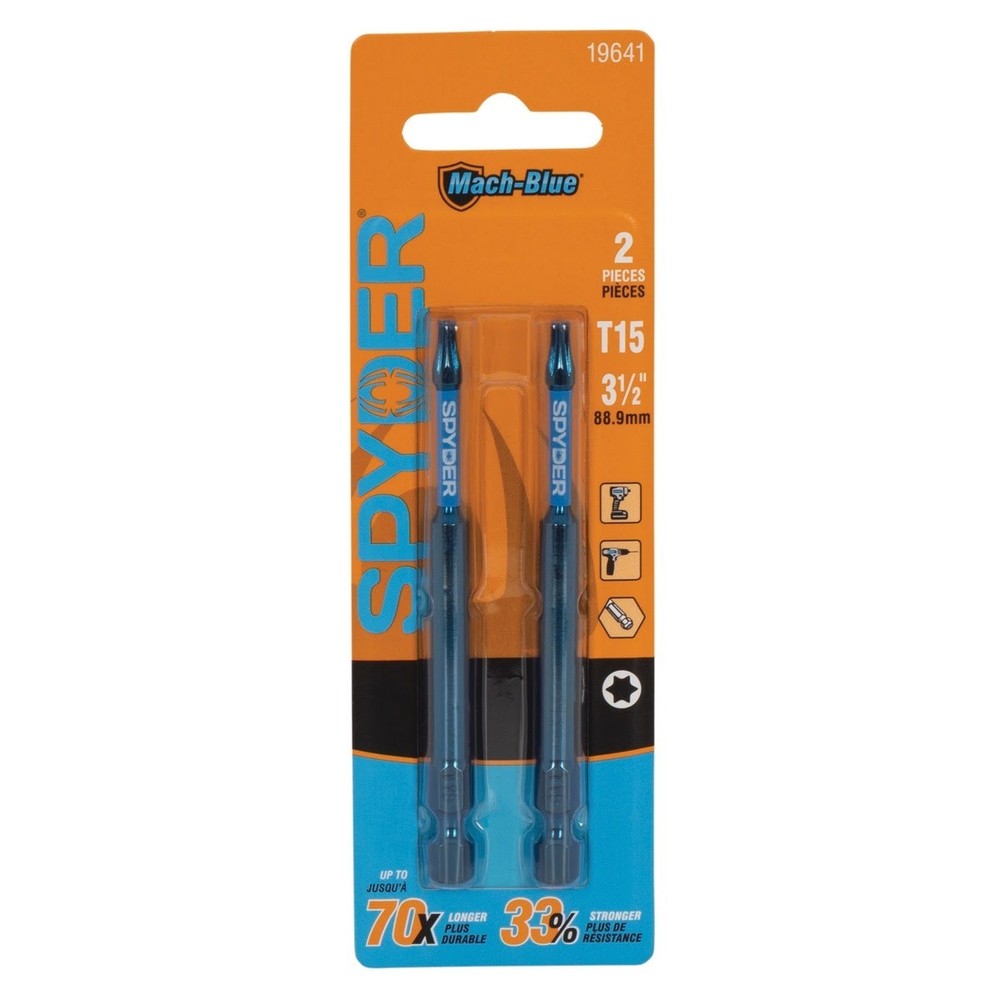 Spyder 19641 Mach-Blue T15 x 3-1/2in Impact Rated Torx Driver Bit 2 Pack