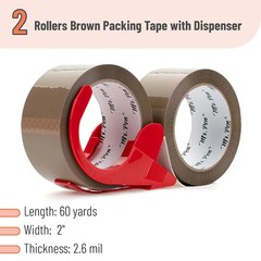 Mr. Pen- Brown Packing Tape with Dispenser, 2 Inch x 60 Yards x 2.6 mil | 2 Refi