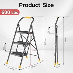 DIAMONDFORGE 3 Step Ladder 3 without Tool Platform, Black and Yellow