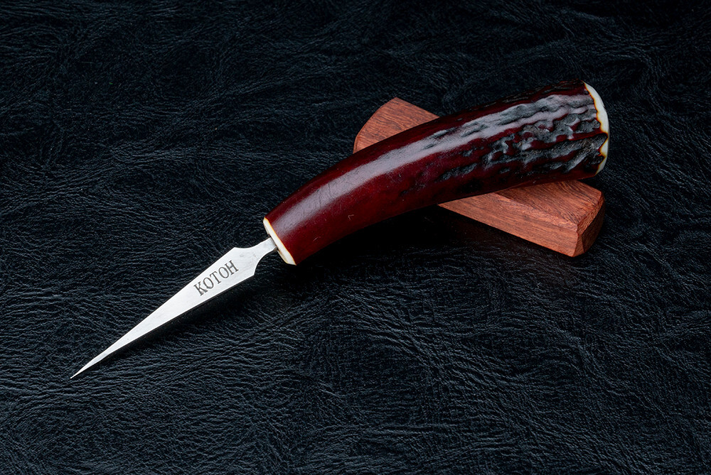 Kotoh Knife Works 5.45″ Kotoh-I Ice Pick Stag Horn Hndl w/ Wood Sheath