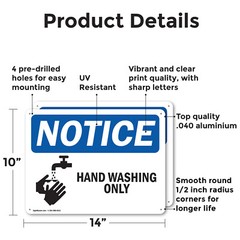 (2 Pack) Hand Washing Only OSHA Notice Sign Decal Metal Plastic