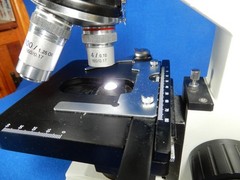 Omax Four Lens With Slide Stage Microscope Lightg and Aperature Control Good Use