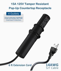 2.5 inch Hole Pop up Outlet for Countertop,20W 4 Outets & 4 USB Ports, Black 15A