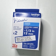 Brother TZe-2312PK TZE Label Tape 1/2 in Black on White Thermal 2 Pack