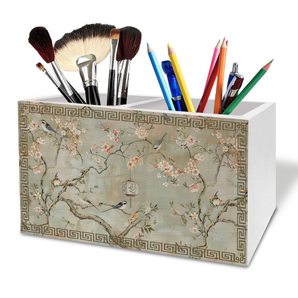 HYKDFMNCJ Vintage Chinoiserie Cherry Blossom Bird Pen Holder for Desk,…