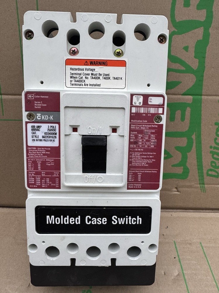 Cutler-Hammer KD3400KW 400A 600V 3Pole KD-K Molded Case Switch Circuit Breaker