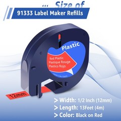 DYMO LetraTag Refill 91333 Plastic Red Lable Tape 12mm Compatible LT-100T 5pk