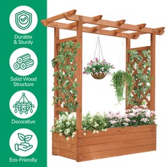 LEADZM Fir With Arched Lattice Raised Garden Bed Wooden Planting Frame Teak