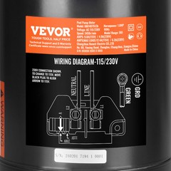 VEVOR 1HP Pool Pump Motor 115/230V 9.8/4.9A 56J 3450RPM 90μF/250V Capacitor