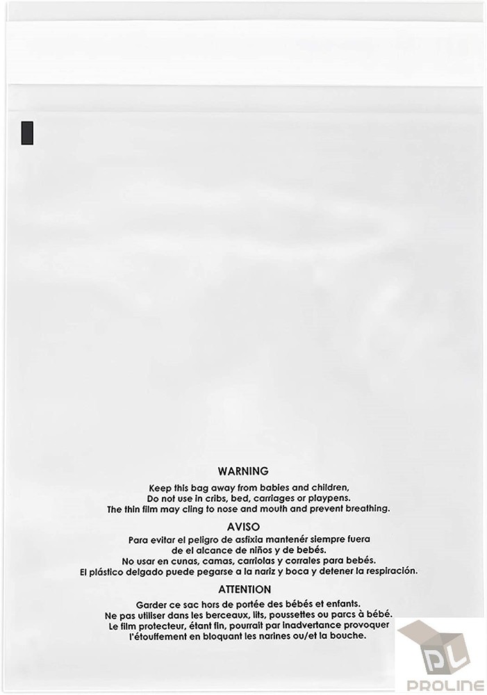 100 14×20 1.5 Mil Permanent Seal Clear Suffocation Warning Poly OPP Cello Bags