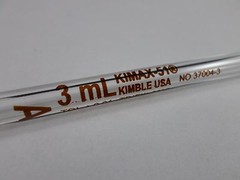 Kimble KIMAX-51 Glass TD 3mL Class A Reusable Volumetric Bulb Pipette Pipet