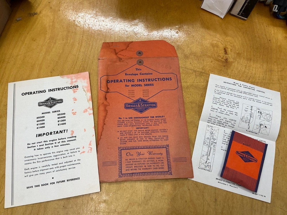 OPS MANUALS FOR B & S 60300,80300,60400,80400,61300,81300,61400,81400-USED
