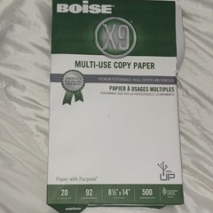 Boise X-9 Multi-Use Copy Paper White 8.5 x 14 in 20lb 92 Bright 500 Sheets