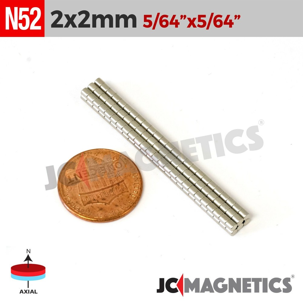 2mm x 2mm 5/64″x5/64″ N52 Strong Rare Earth Neodymium Small Magnet Disc 2x2mm