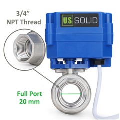 U.S. Solid 3/4″ NPT Motorized Ball Valve N/C 9V 12V 24V AC/DC 2-Wire SS304