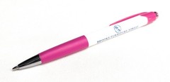 30ct Bulk Lot Misprint Rubber Grip Click Pens MARDI GRAS Hub Pen: PINK & WHITE